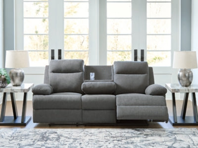 Side-Swipe Reclining Sofa with Drop Down Table - Dayton Discount Furniture