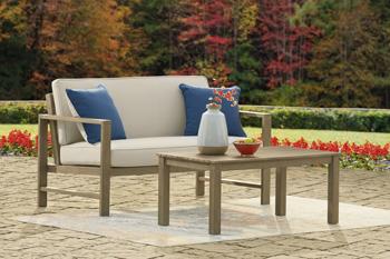 Fynnegan Outdoor Loveseat with Table (Set of 2) Outdoor Seating Set Ashley Furniture