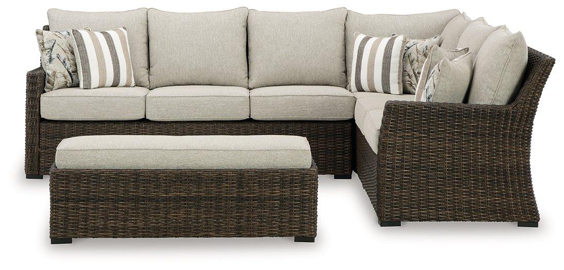 Brook Ranch Outdoor Sofa Sectional/Bench with Cushion (Set of 3) Outdoor Seating Ashley Furniture