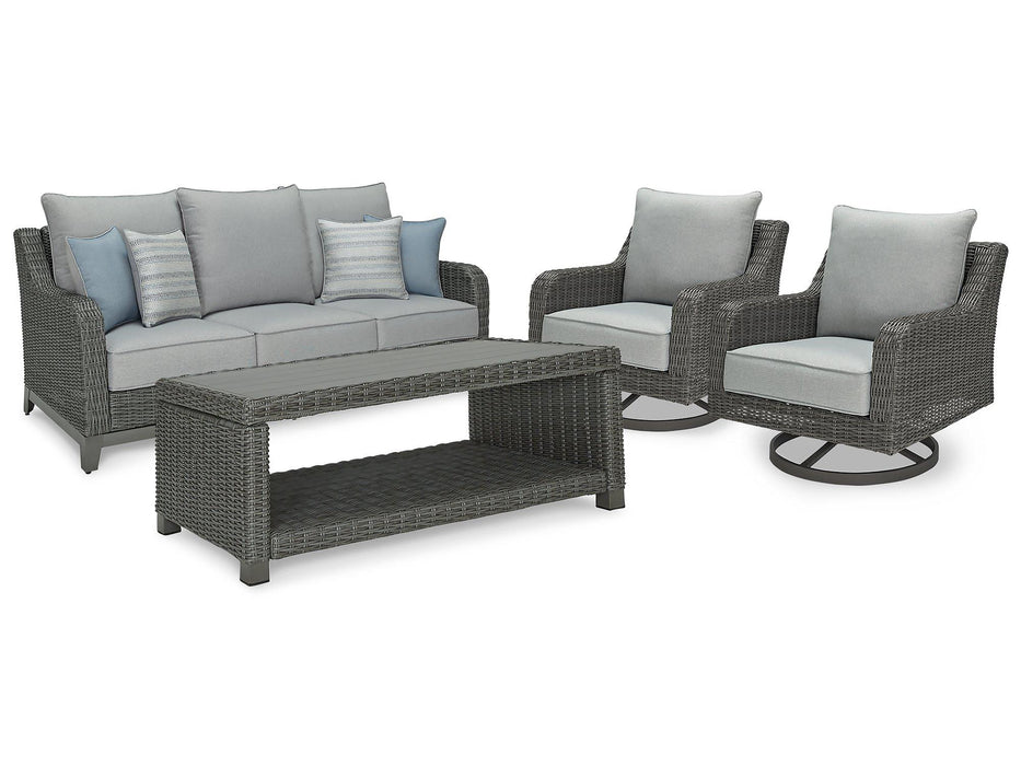 Elite Park Outdoor Sofa, Lounge Chairs and Cocktail Table Outdoor Table Set Ashley Furniture