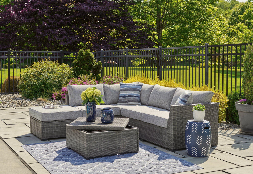 Petal Road Outdoor Loveseat Sectional/Ottoman/Table Set (Set of 4) Outdoor Seating Set Ashley Furniture