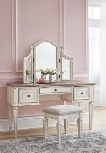 Realyn Vanity and Mirror with Stool Vanity Ashley Furniture