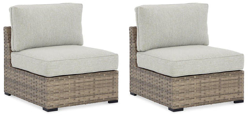 Calworth Outdoor Armless Chair with Cushion (Set of 2) Outdoor Seating Ashley Furniture