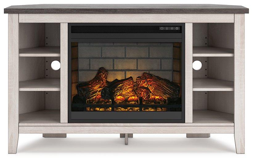 Dorrinson Corner TV Stand with Electric Fireplace TV Stand Ashley Furniture