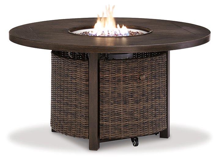 Paradise Trail Paradise Trail Fire Pit Table with 4 Nuvella Swivel Lounge Chairs Outdoor Seating Set Ashley Furniture