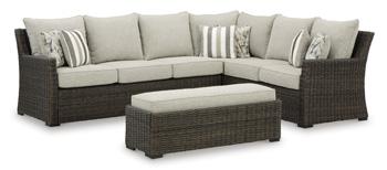 Brook Ranch Outdoor Sofa Sectional/Bench with Cushion (Set of 3) Outdoor Seating Ashley Furniture