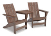 Emmeline Outdoor Adirondack Chairs with Tete-A-Tete Connector Outdoor Table Set Ashley Furniture