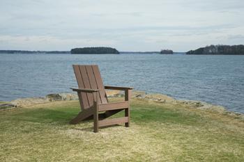 Emmeline Outdoor Adirondack Chairs with Tete-A-Tete Connector Outdoor Table Set Ashley Furniture