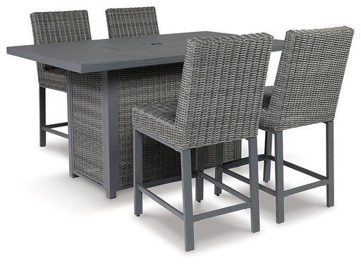 Palazzo Outdoor Counter Height Dining Table with 4 Barstools Outdoor Pub Table w/FP Ashley Furniture