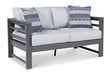 Amora Outdoor Loveseat with Cushion Outdoor Seating Ashley Furniture