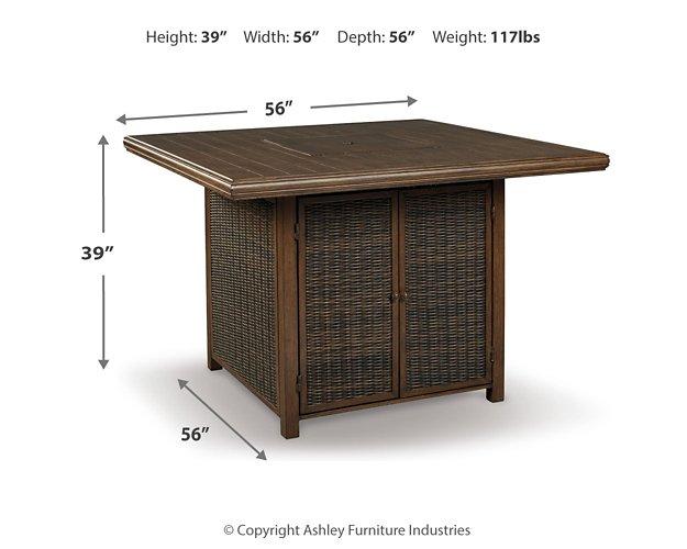 Paradise Trail Bar Table with Fire Pit Outdoor Pub Table w/FP Ashley Furniture