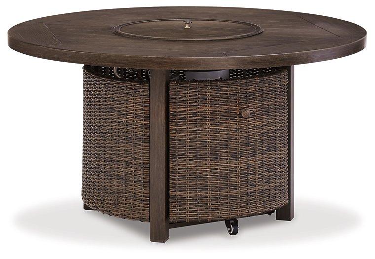 Paradise Trail Paradise Trail Fire Pit Table with 4 Nuvella Swivel Lounge Chairs Outdoor Seating Set Ashley Furniture