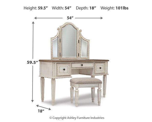 Realyn Vanity and Mirror with Stool Vanity Ashley Furniture