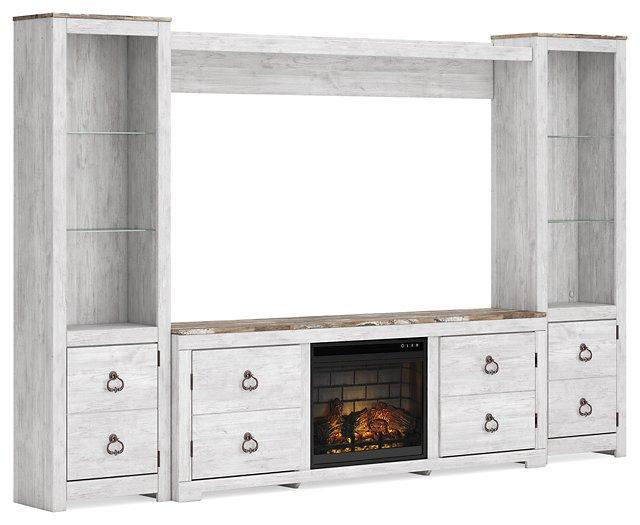 Willowton 4-Piece Entertainment Center with Electric Fireplace Entertainment Center Ashley Furniture