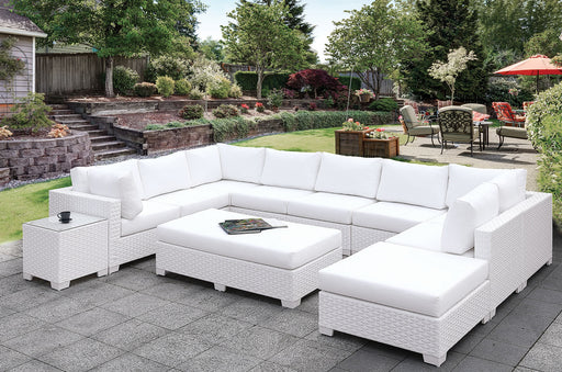 Somani Light Gray Wicker/Ivory Cushion L-Sectional + Ottoman Outdoor Seating FOA East