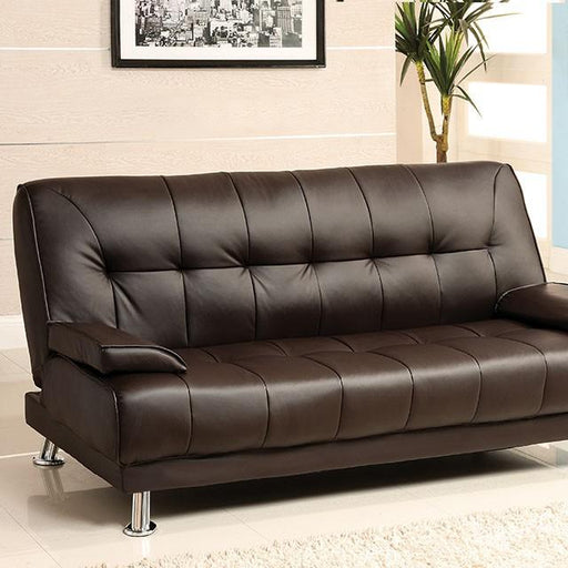 Beaumont Dark Brown/Chrome Leatherette Futon Sofa Sofa FOA East