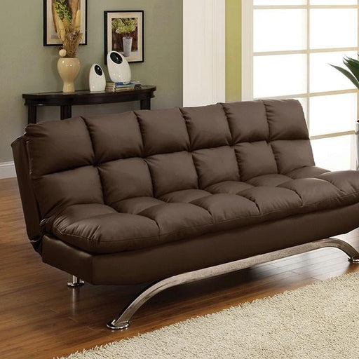 Aristo Dark Brown/Chrome Futon Sofa Sofa FOA East