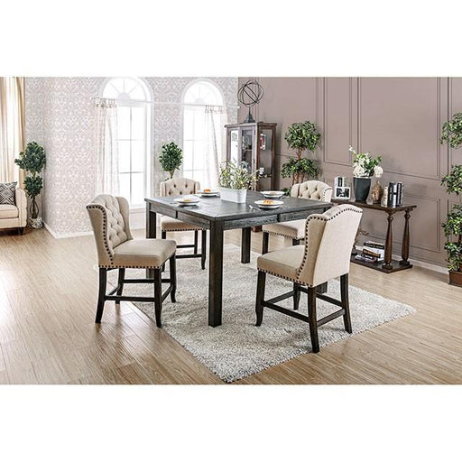 SANIA III Antique Black, Ivory Sq Counter Ht. Table Dining Room Set FOA East