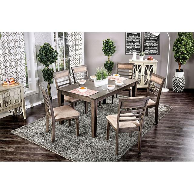 TAYLAH Weathered Gray/Beige 7 Pc. Dining Table Set Dining Room Set FOA East