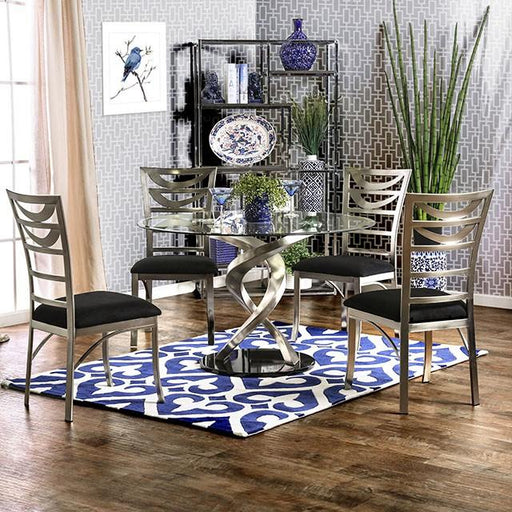 ROXO Silver/Black Round Dining Table Dining Table FOA East