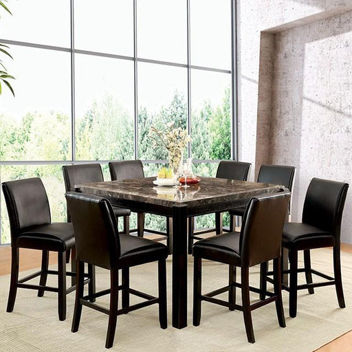 GRANDSTONE II Black Counter Ht. Table, Gray Marble Top Dining Table FOA East