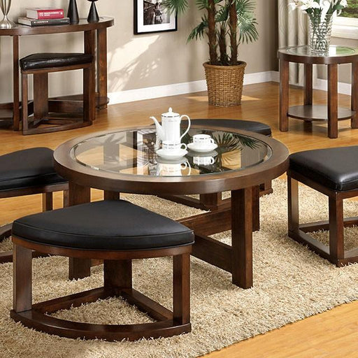 Crystal Cove II Dark Walnut Round Coffee Table w/ 4 Stools Coffee Table FOA East