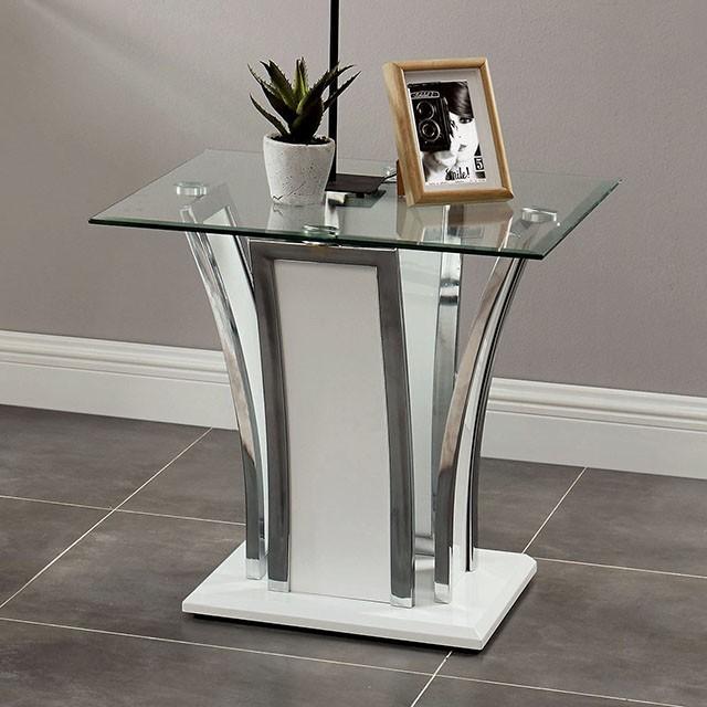 Staten Glossy White/Chrome End Table End Table FOA East