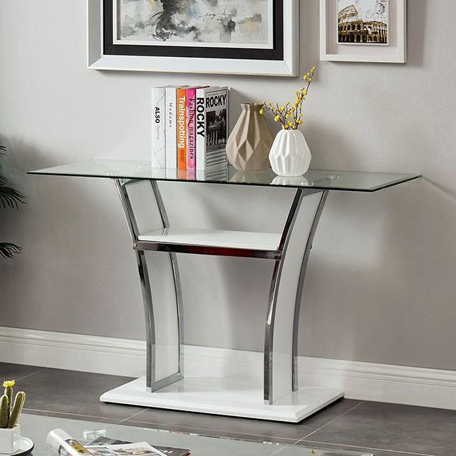 Staten Glossy White/Chrome Sofa Table Sofa Table FOA East