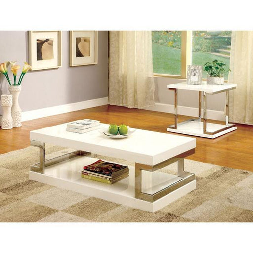 MEDA White/Chrome Coffee Table, White Coffee Table FOA East