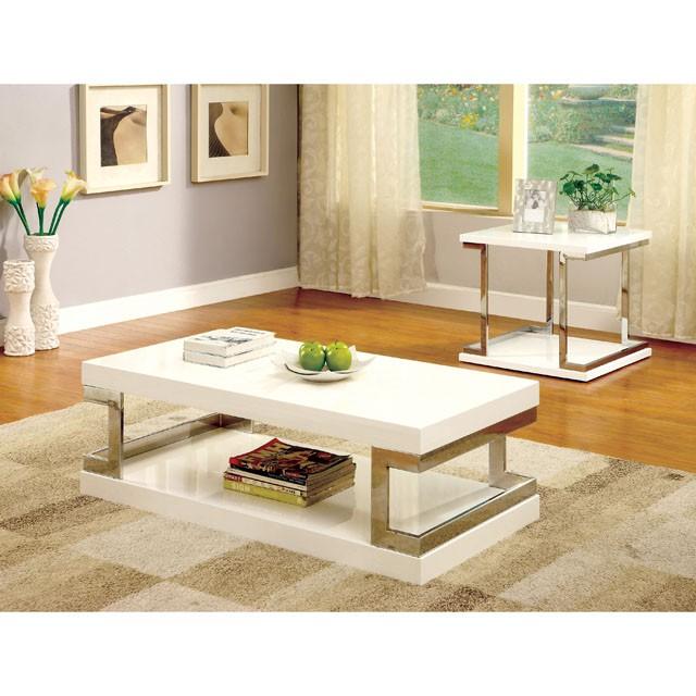 MEDA White/Chrome End Table, White End Table FOA East