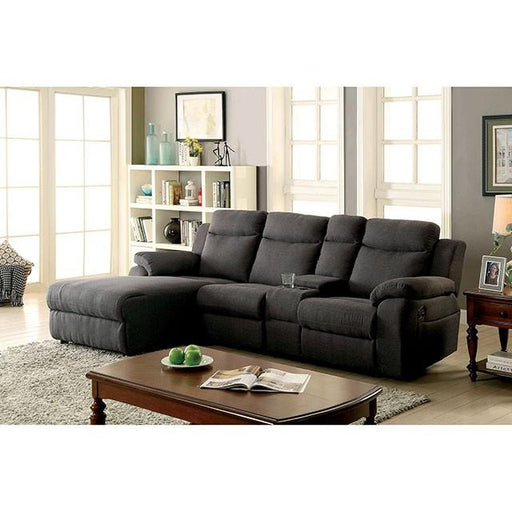 KAMRYN Gray Sectional w/ Console, Gray Sectional FOA East
