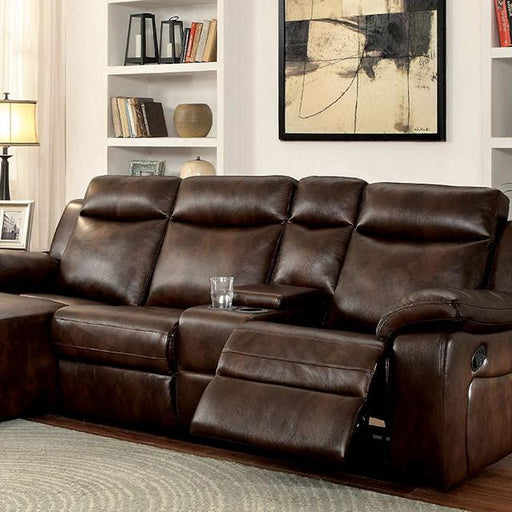 Hardy Brown Sectional w/ Console, Brown Sectional FOA East