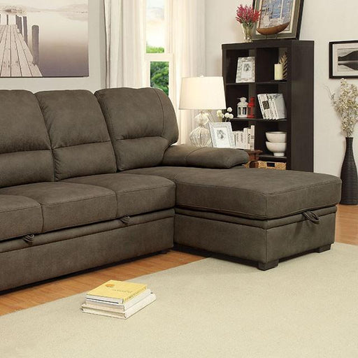 ALCESTER Brown Sectional w/ Sleeper, Ash Brown Sectional FOA East