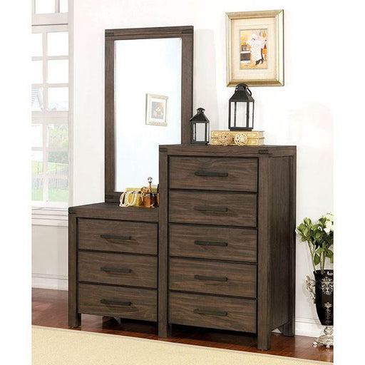 Rexburg Wire-Brushed Rustic Brown 8-Drawer Dresser Mirror Dresser and Mirror FOA East
