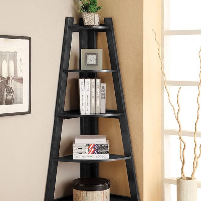 Lyss Black Ladder Shelf Bookcase FOA East
