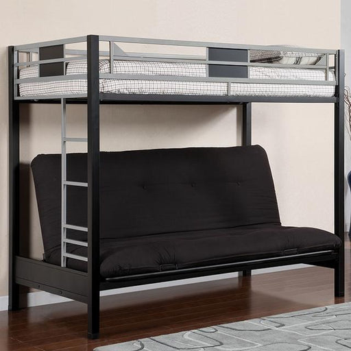 Clifton Silver/Gun Metal Twin Size Loft Bed w/ Futon Base Bed FOA East