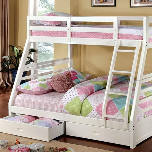 California III White Twin/Full Bunk Bed w/ 2 Drawers Bunk Bed FOA East