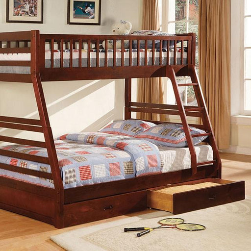 California II Cherry Twin/Full Bunk Bed w/ 2 Drawers Bunk Bed FOA East