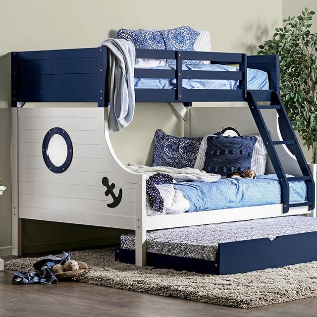 NAUTIA Blue/White Twin/Full Bunk Bed Bunk Bed FOA East