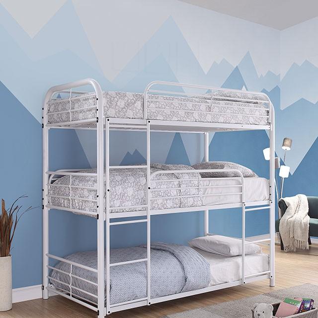 Opal Ii White Twin Triple Decker Bed Bunk Bed FOA East