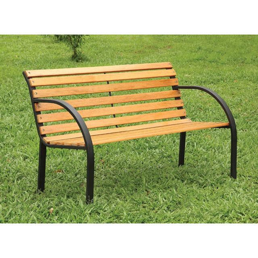 DUMAS Oak/Black Patio Wooden Bench Outdoor Seating FOA East