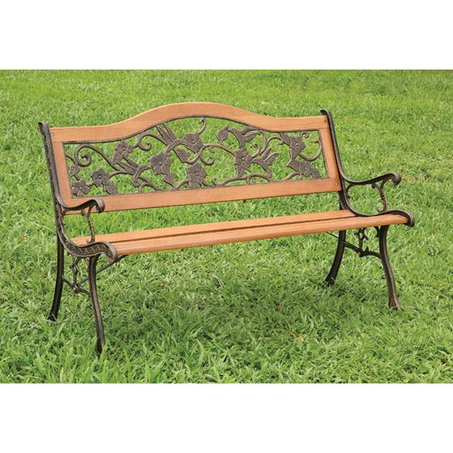 ALBA Antique Oak/Black Patio Wooden Bench Outdoor Seating FOA East