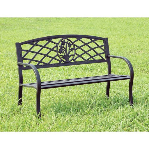 MINOT Black Patio Steel Bench Outdoor Seating FOA East
