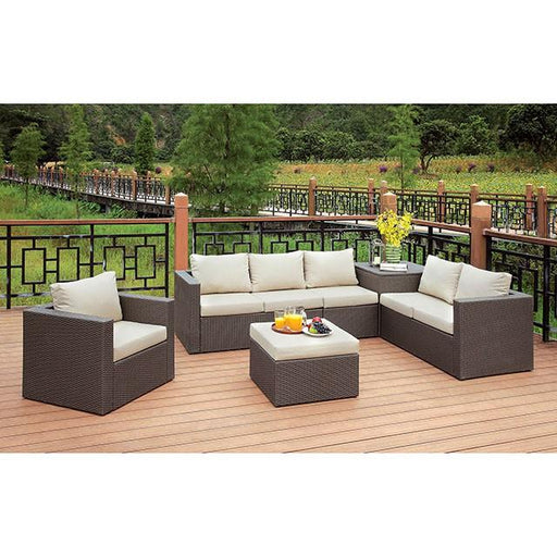 DAVINA Brown/Beige Patio Sectional w/ Ottoman Outdoor Seating FOA East
