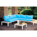 WINONA White/Oak/Blue Patio Sectional w/ Table Outdoor Seating FOA East