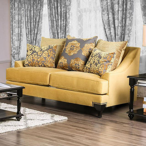 Viscontti Gold/Gray Love Seat, Gold Loveseat FOA East