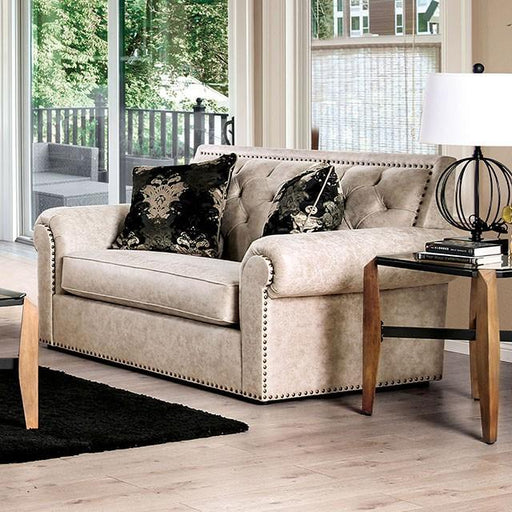 Parshall Beige W/ Gold Highlights Love Seat Loveseat FOA East