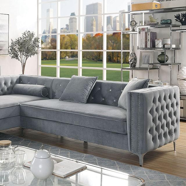 Amie Glam Gray Sectional w/Storage Sectional FOA East