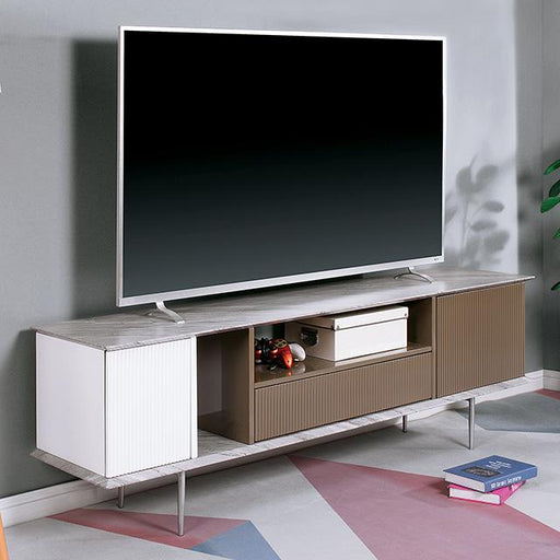 BLAIR 70" TV Console, White/Champagne/Gray TV Stand FOA East