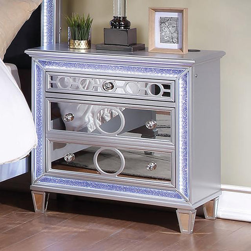 MAIREAD Night Stand w/ LED, Silver Nightstand FOA East